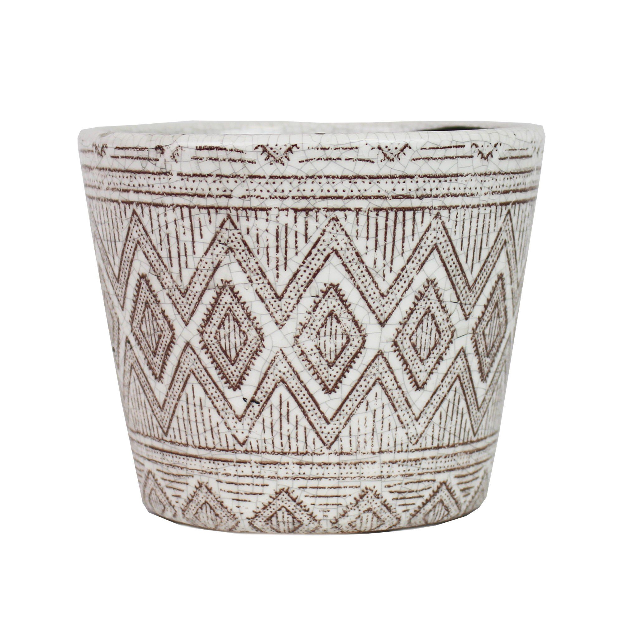 Übertopf Blumentopf aus Keramik Rombo Weiss und Braun