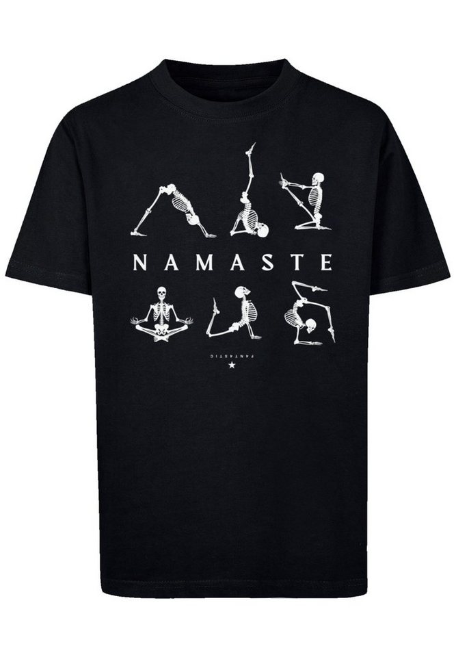Halloween F4NT4STIC Halloween Namaste T-Shirt Namaste Yoga Skelett Skelett Print,