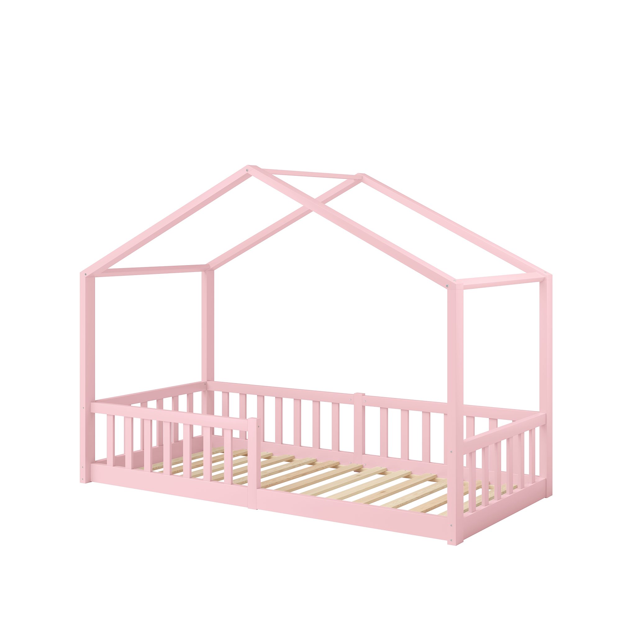 Bellabino Hausbett Bia mit Lattenrost (rosa, optional mit Matratze), Bodenbett mit Rausfallschutz, verfügbar in 80x160 & 90/120/140x200 cm