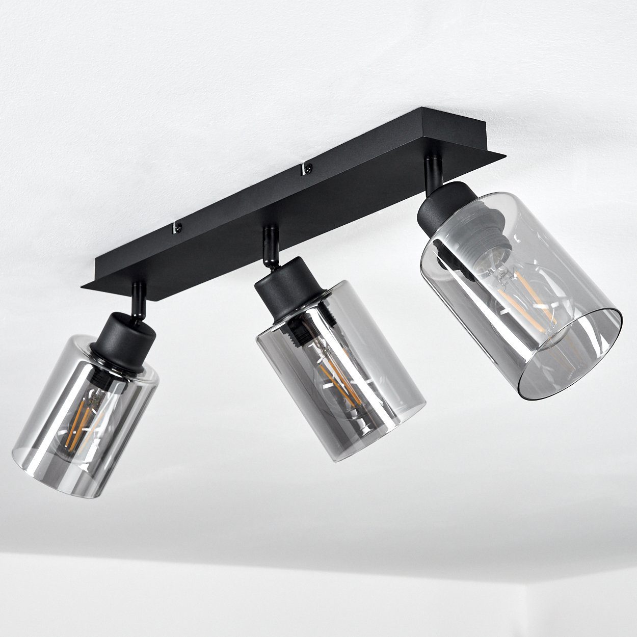 Metall/Glas mit sind Deckenlampe E27, drehbar »Bovo« Rauchglasschirmen, aus Schwarz/Rauchfarben, Leuchtmittel, Deckenleuchte hofstein ohne Schirme in