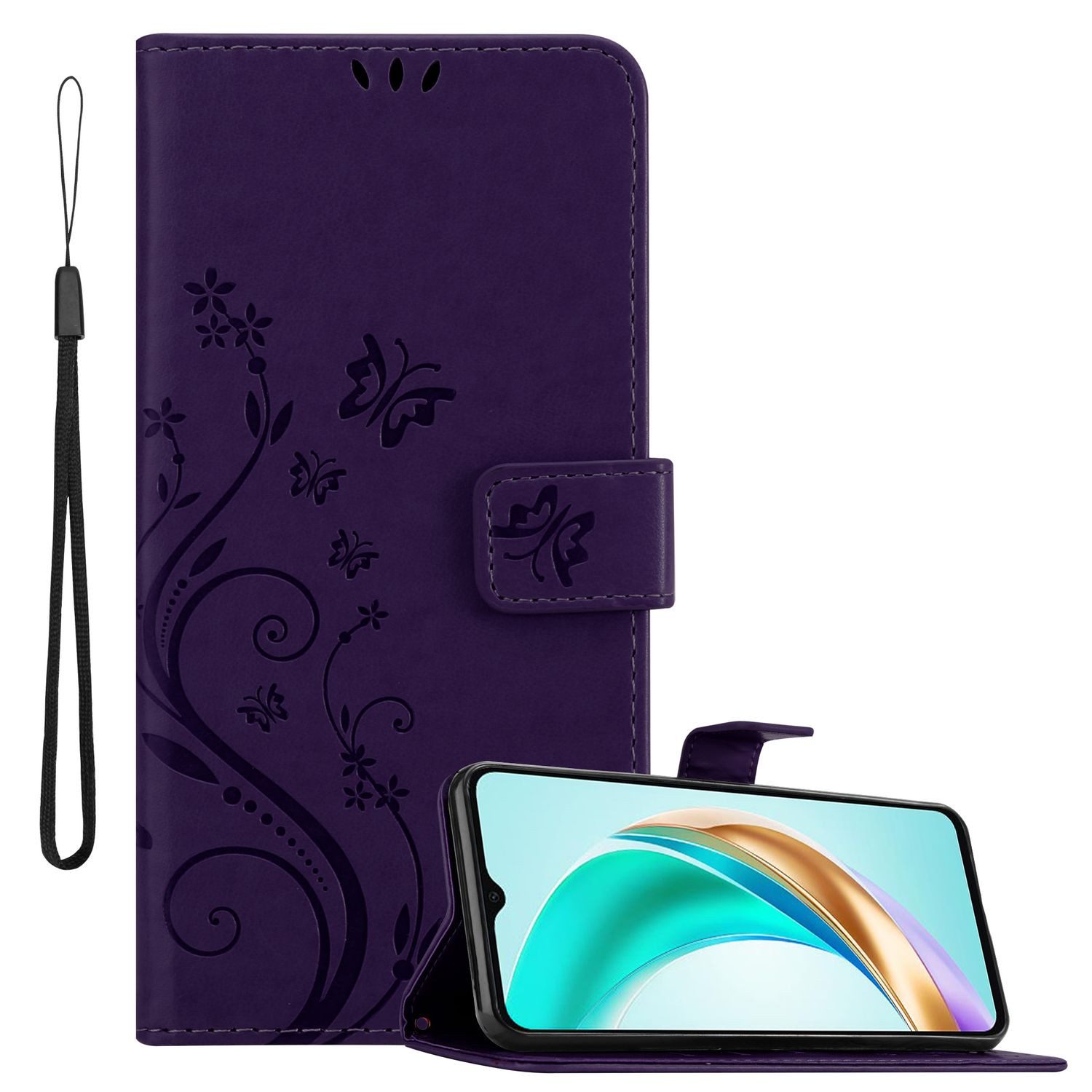 Cadorabo Handyhülle für Honor X6b Hülle Honor X6b, Hülle Schutzhülle Blumen Flower mit Standfunktion Kartenfach Magnet