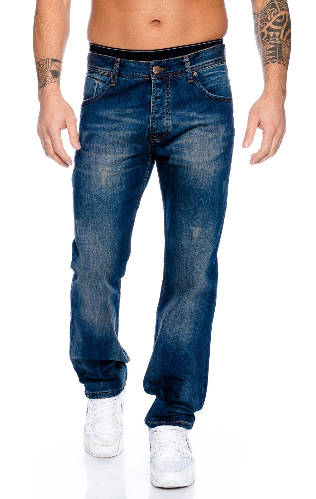 Blau RC-2102 Jeans Creek Herren Regular-fit-Jeans Stonewashed Rock