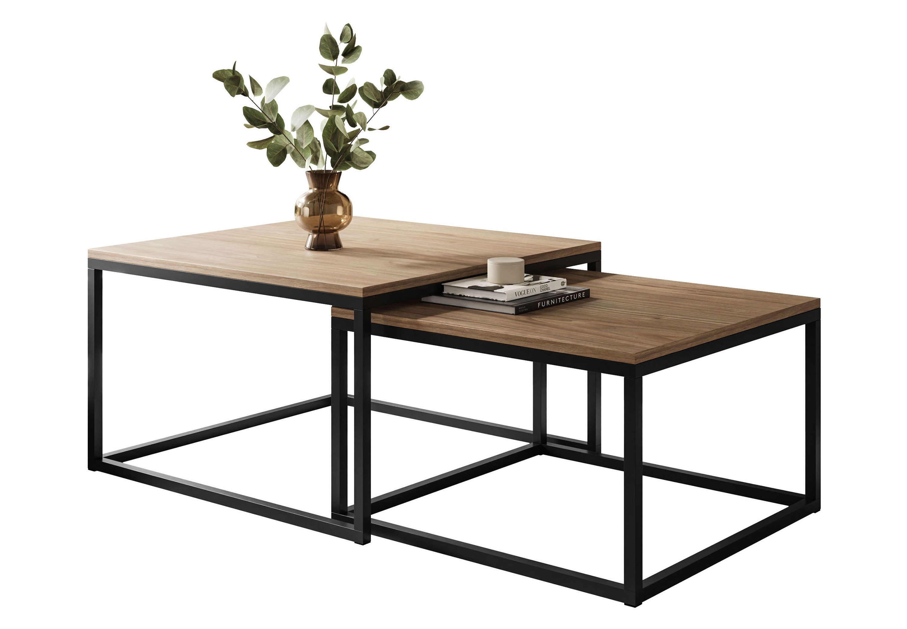 Lookway Couchtisch ISA 2in1 Couchtisch-Set mit schwarzem Gestell (2er Set), Breite: 70 cm und 60 cm