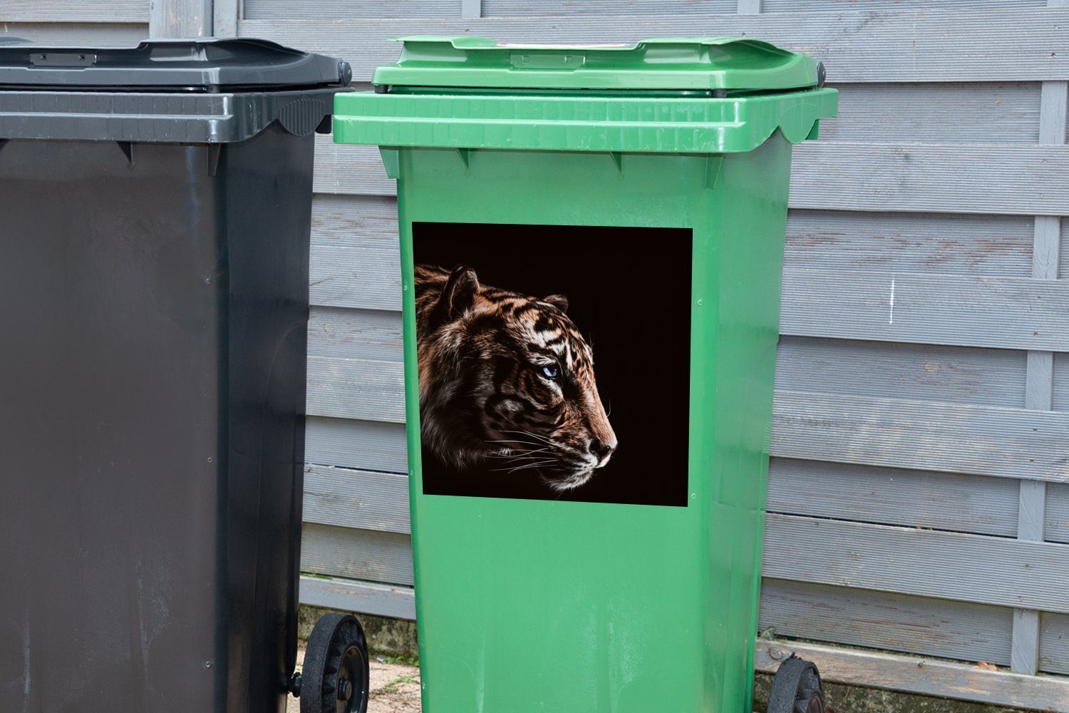 Container, Abfalbehälter Tiger Tiere St), Schwarz (1 MuchoWow Mülltonne, - Wandsticker Sticker, - Mülleimer-aufkleber,