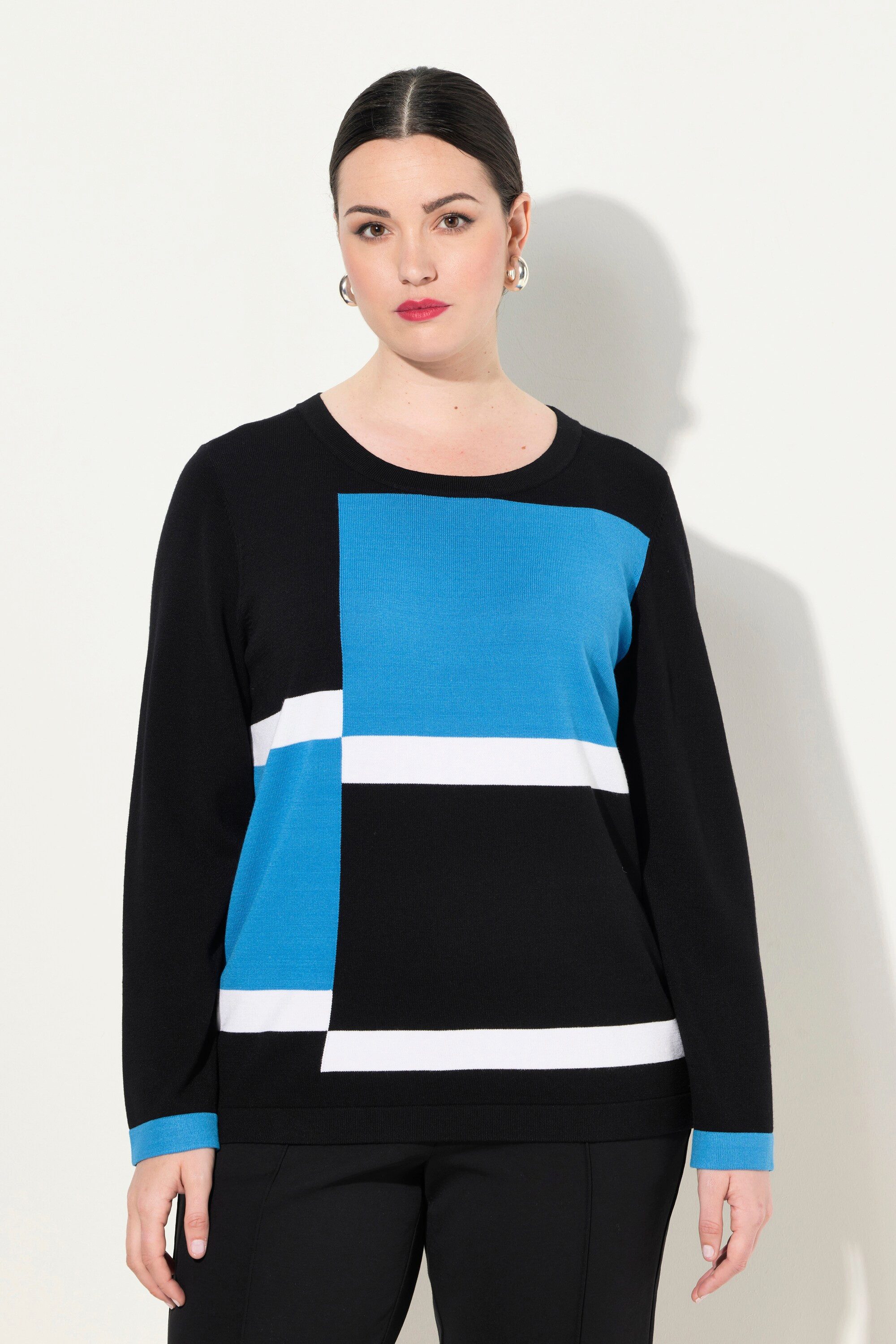 Strickpullover Pullover Colorblocking Rundhals Langarm