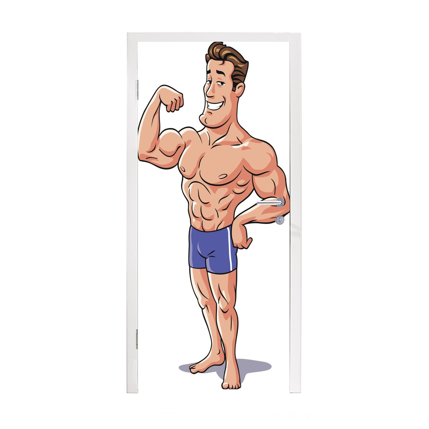 MuchoWow Türtapete Eine Illustration Fototapete für bedruckt, 75x205 Matt, eines Körper Bodybuilders, (1 Tür, St), Türaufkleber, cm der seinen zeigt