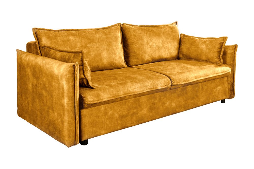 riess-ambiente Schlafsofa APARTMENT 215cm senfgelb -Samt, inkl. Kissen, inklusive Bettkasten, Einzelartikel 1 Teile, 3-Sitzer-Couch mit Bettfunktion - ideal für Wohn- oder Gästezimmer