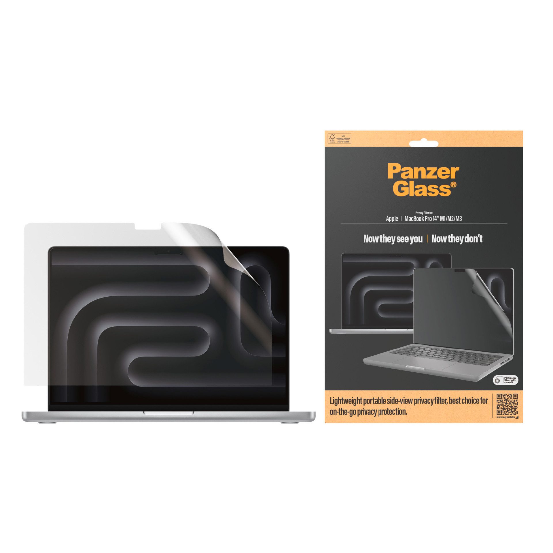 CARE by PanzerGlass Displayschutzfolie Privacy Filter Screen Protector für Apple MacBook Pro 14 (M1/M2/M3/M4), Displayschutz, Schutzfolie, Blickschutz, kratz- & stoßfest