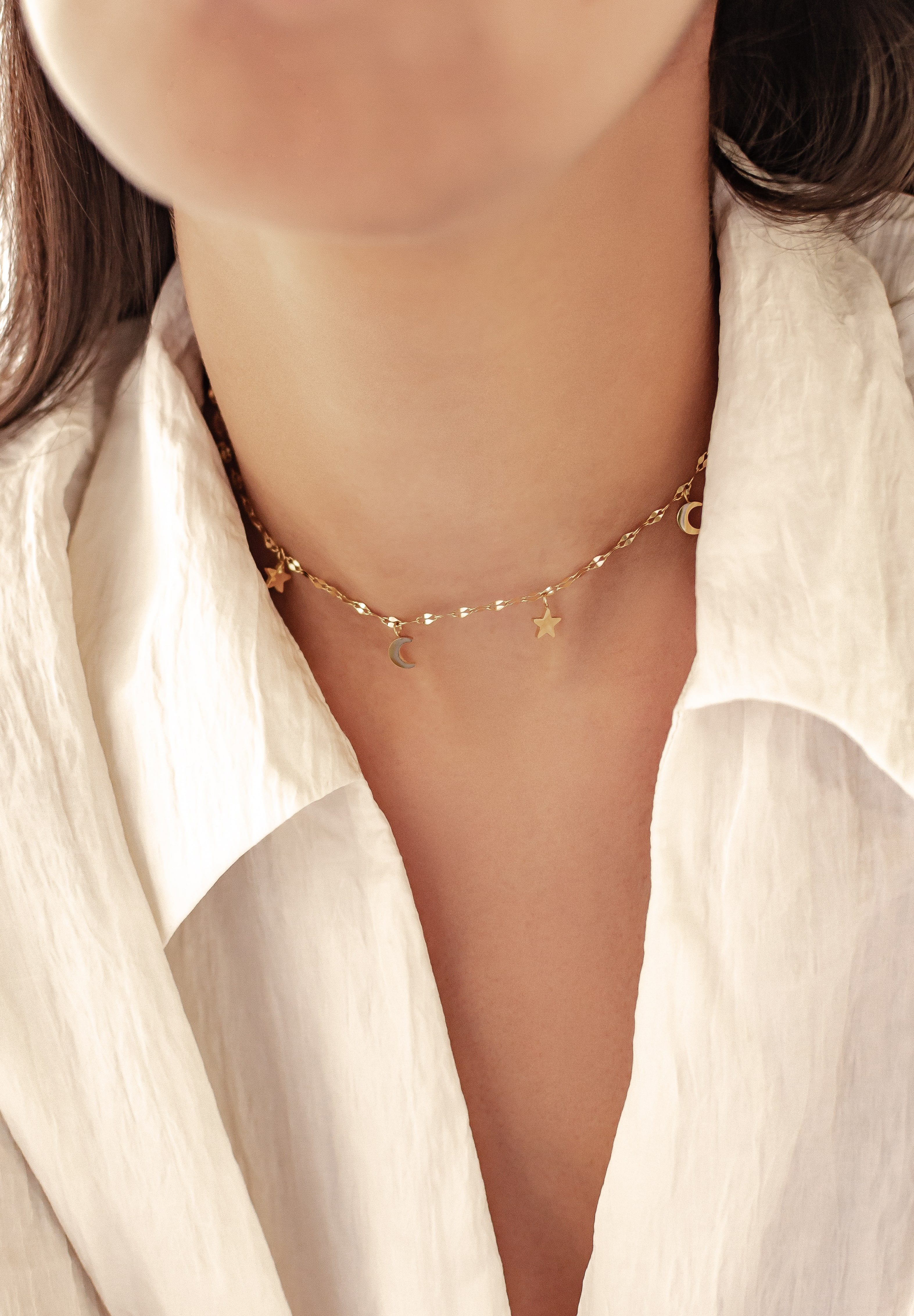 Hey Happiness Kette mit Anhänger Mond Stern hängend, vergoldet 18K Roségold günstig online kaufen