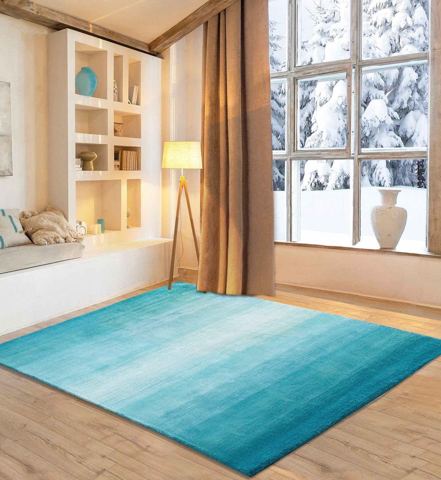 OTTO home Wollteppich Lessach, rechteckig, Höhe: 14 mm, Handweb Teppich, mit modernem Farbverlauf, reine Wolle, handgewebt