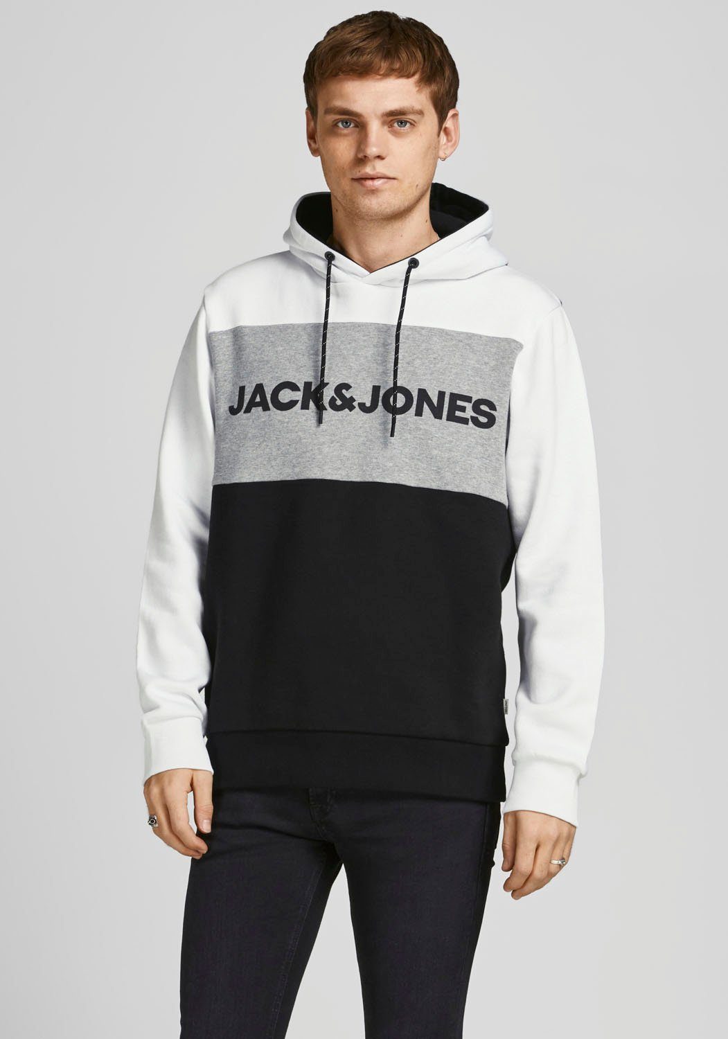 Jack & Jones Kapuzensweatshirt LOGO BLOCKIN SWEAT HOOD weiß