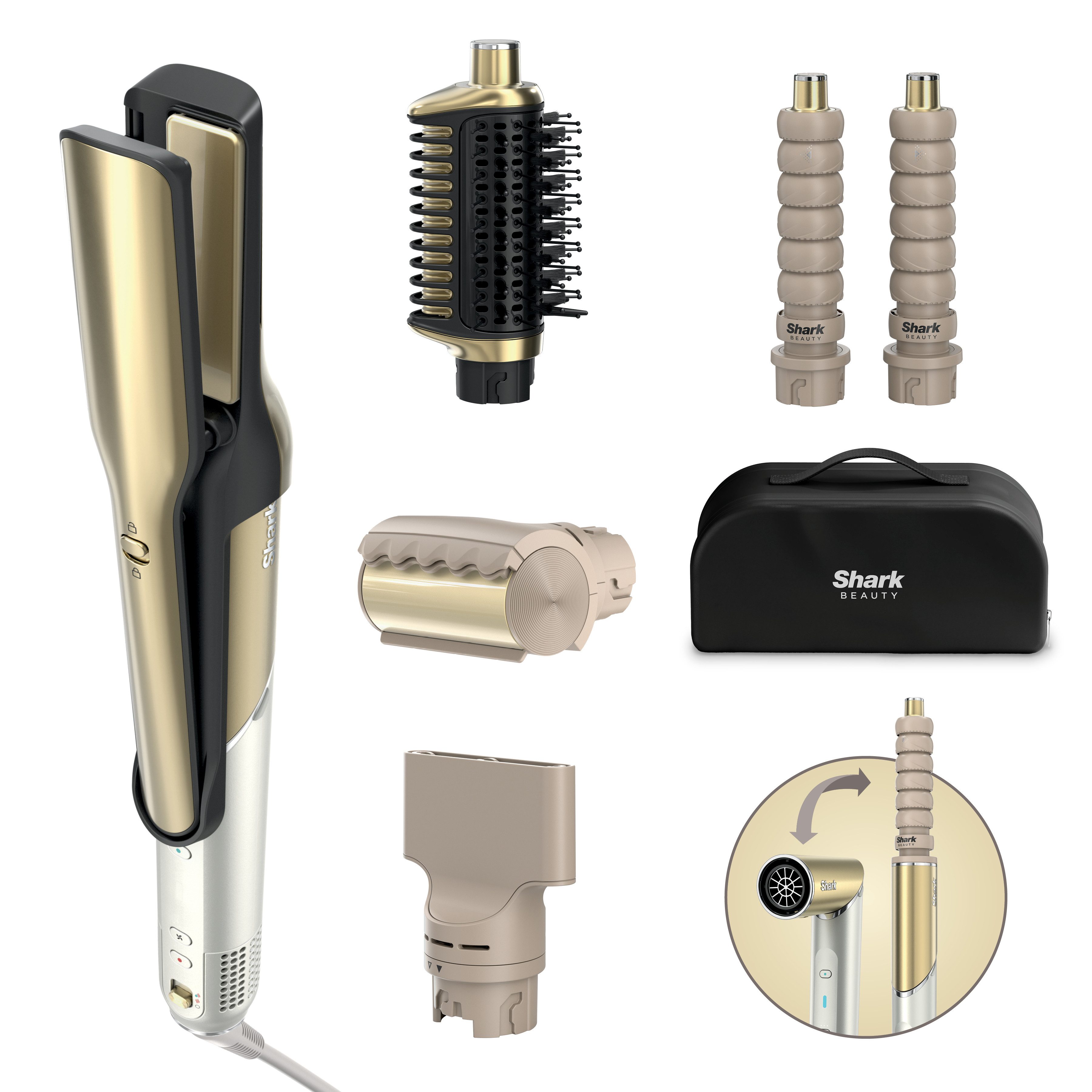 Shark Multihaarstyler Shark Glam Multistyler für glatte Haare, Wellen und Locken HD6051SEU, Premium-Multistyler und Haartrockner mit hitzekontrollierter Keramik