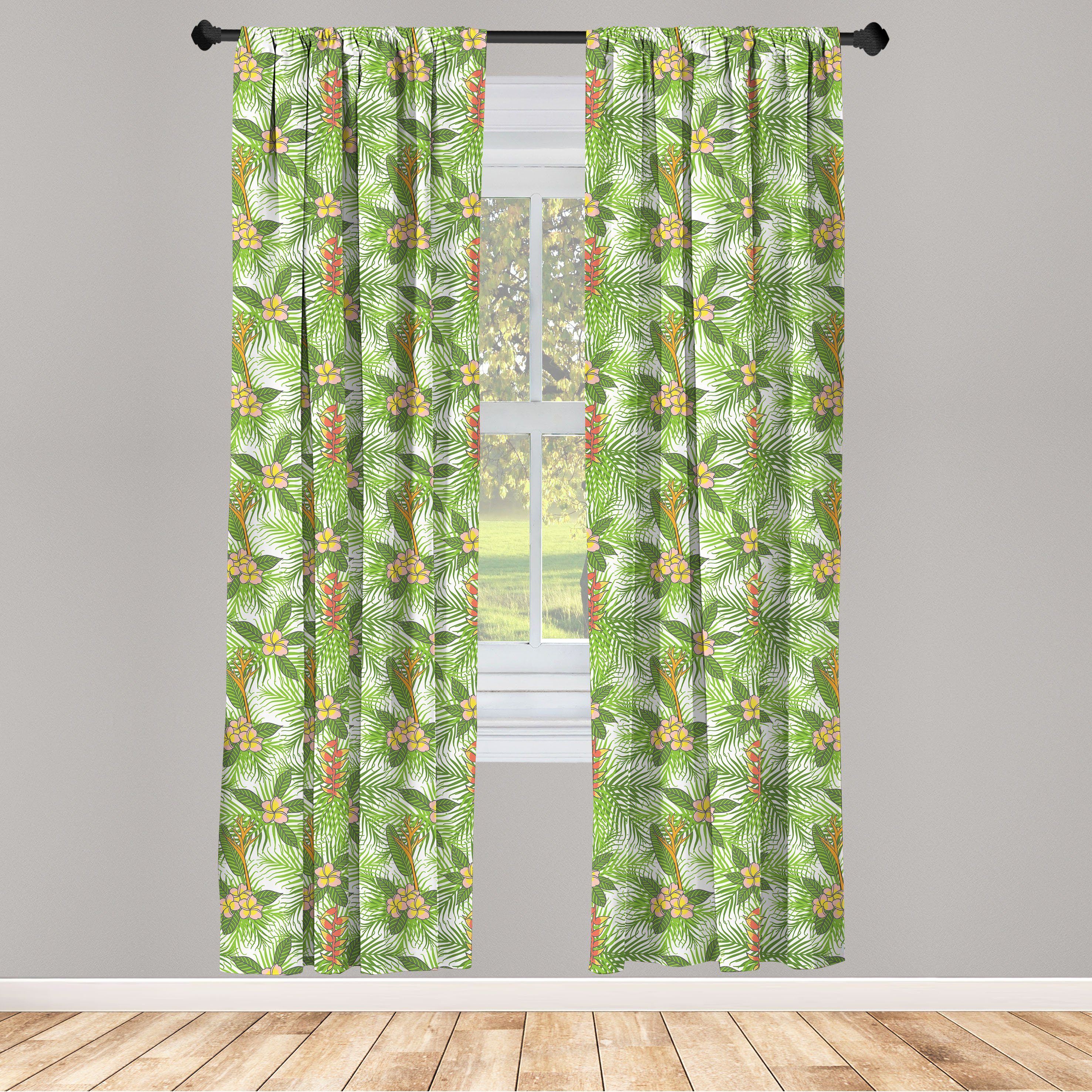 Gardine Vorhang für Wohnzimmer Schlafzimmer Dekor, Abakuhaus, Microfaser, Frühling Tropische Pastell-Blumen-Kunst