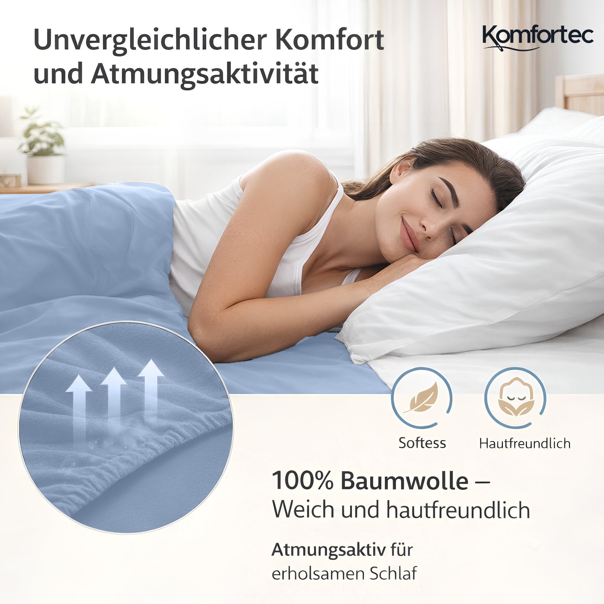 Komfortec Spannbettlaken Jersey Spannbettuch, 90x200, 140x200, 160x200, 180x200 oder 200x200 cm, 100% Baumwolle (135 g/m), Gummizug: Rundum, (1 Stück), OEKO-TEX – Bild 3 von 5