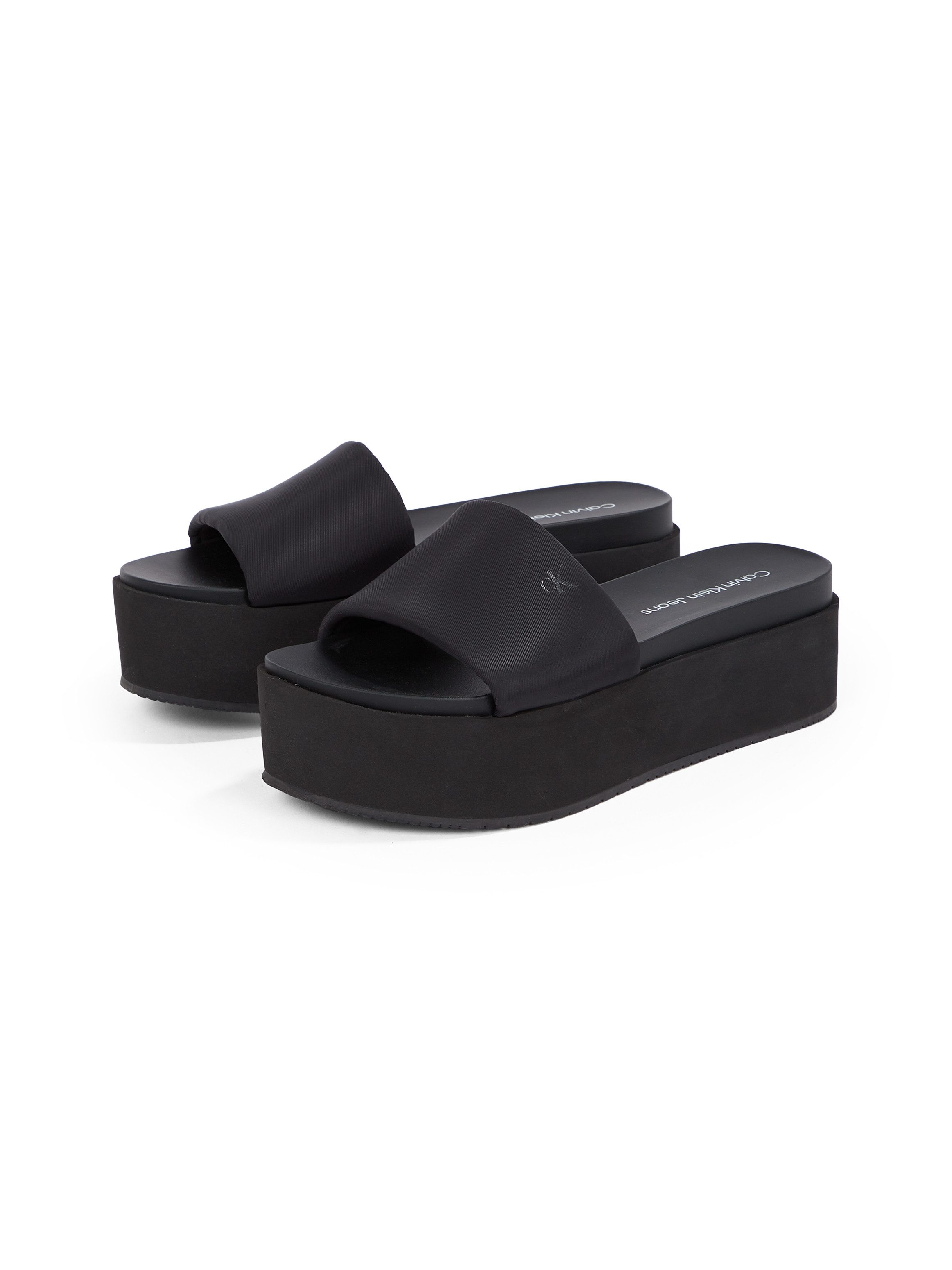 Calvin Klein Jeans FLATFORM SANDAL SLIDE IN NYLON Pantolette, Poolslides, Sommerschuh, Strandschuh, Plateausohle, zum Schlupfen