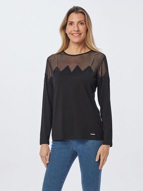 Sarah Kern Langarmshirt Longsleeve figurbetont mit transparentem Besatz