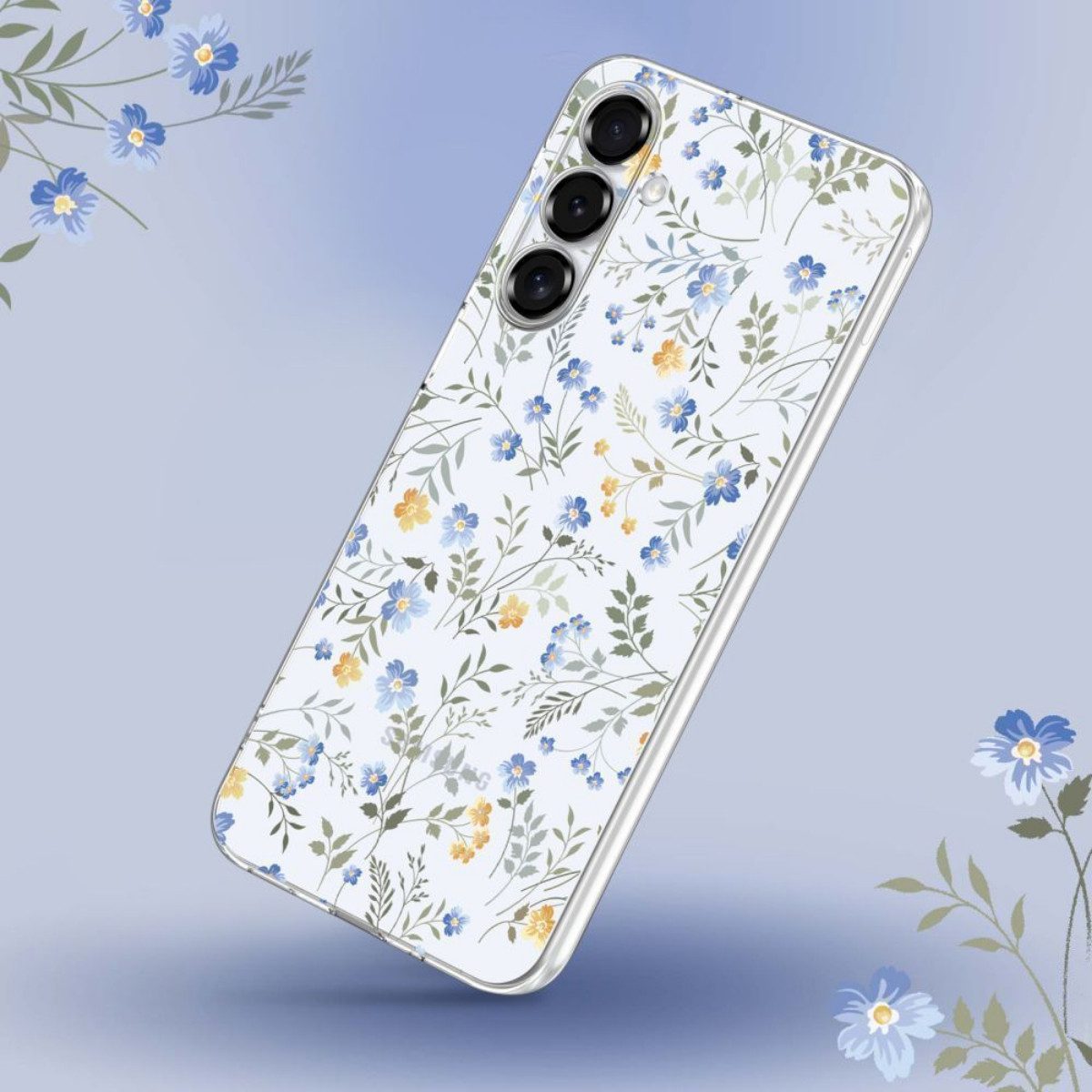 TECH PROTECT Handyhülle FlexAir kompatibel mit Xiaomi Redmi 15C Gänseblümchen weiß transparent 173 mm, Transparente TPU-Hülle mit Weiß-Blumen-Design