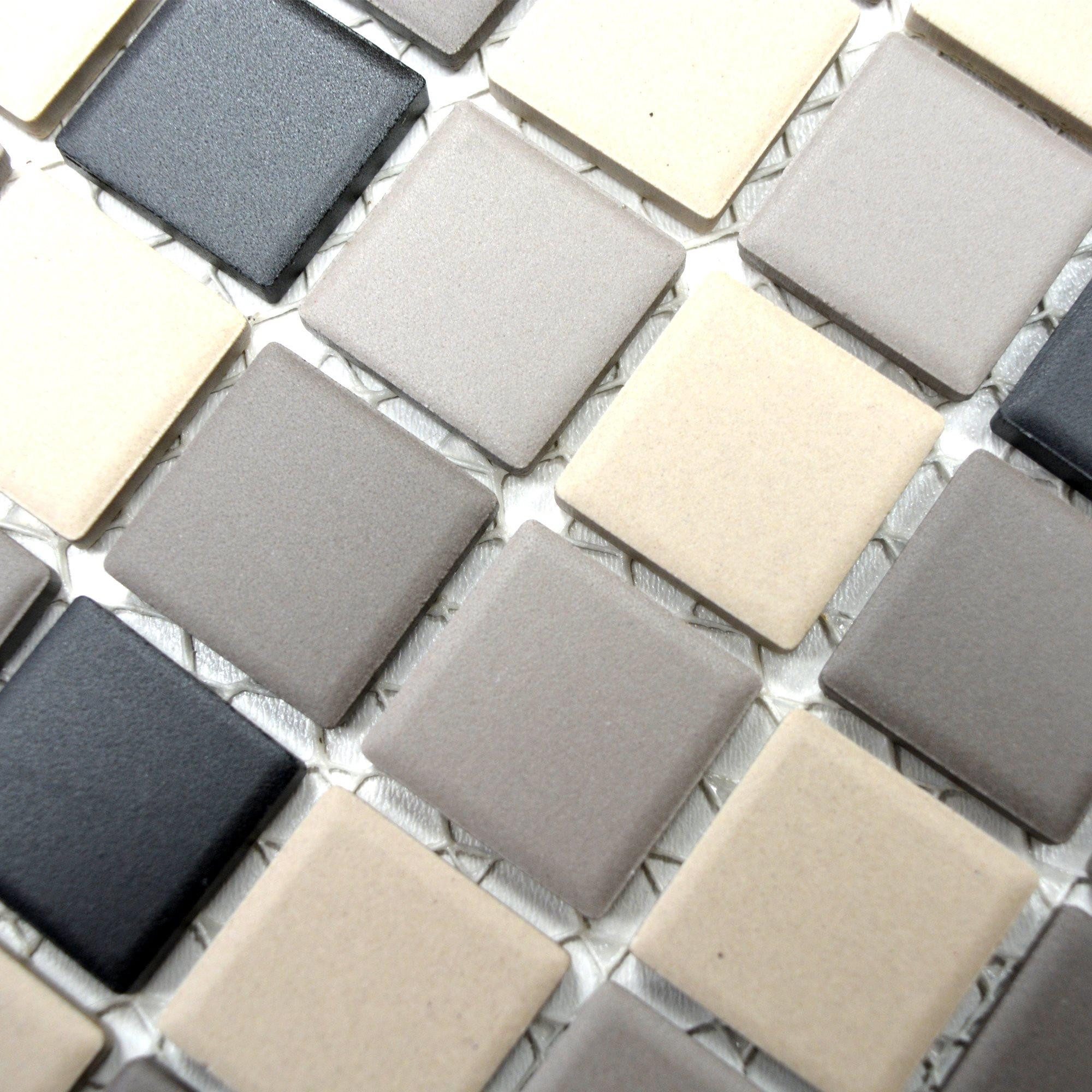 Mosafil Mosaikfliesen Keramikmosaik Miranda Rutschhemmend Grau Beige Unglasiert Q25, Keramik 32.600x30.000, schwarz-beige-grau, Verlegefertig auf ein Netz geklebt - Frostsicher - Wasserfest