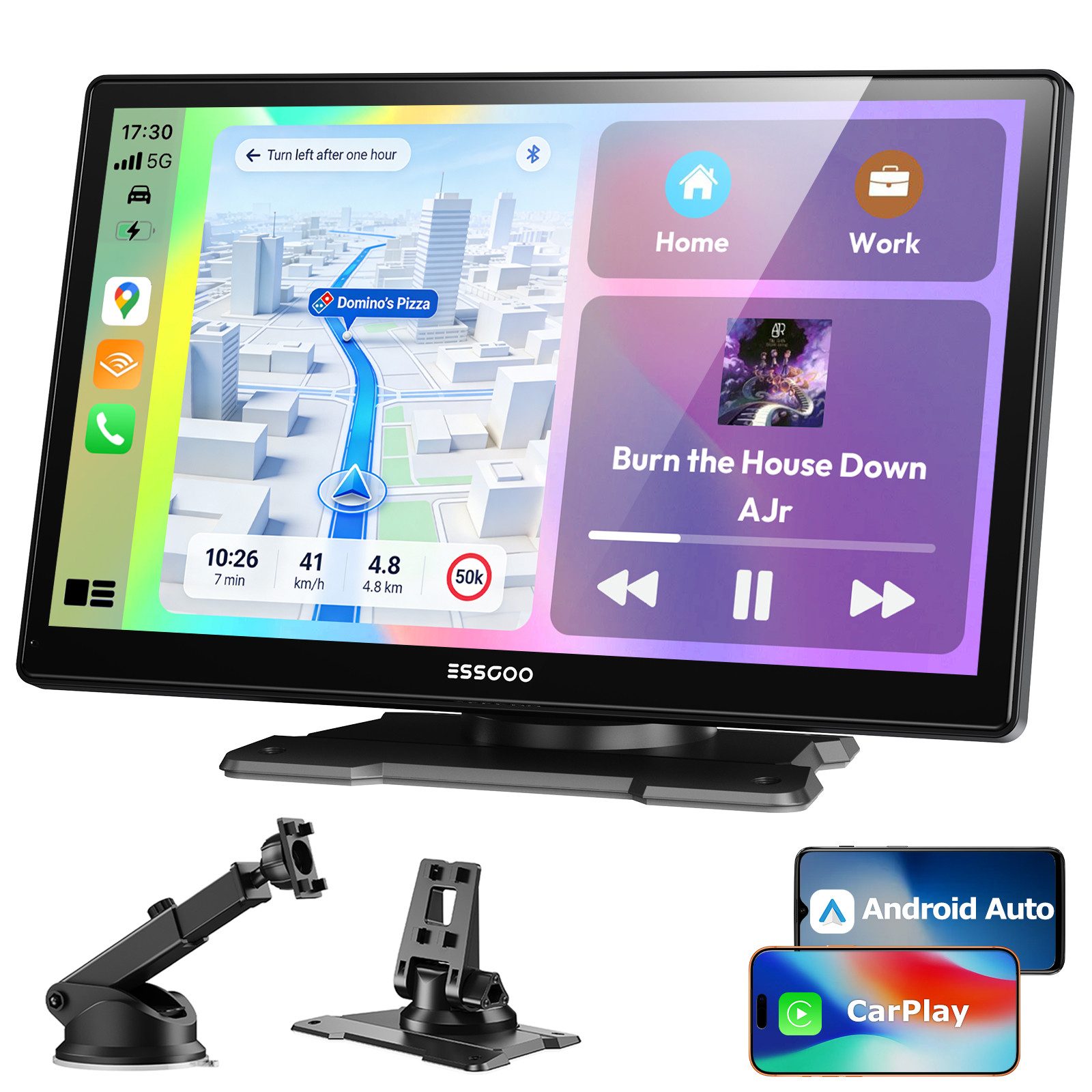 ESSGOO 9'' Tragbarer CarPlay Android Auto Wireless Display Autoradio Display Navigationsgerät (Kabellos Apple Carplay /Android Auto Auflösung: 1024*600)