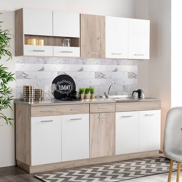 Homestyle4u Küchenzeile Küchenzeile 200 cm Miniküche Küche Einbauküche Weiß