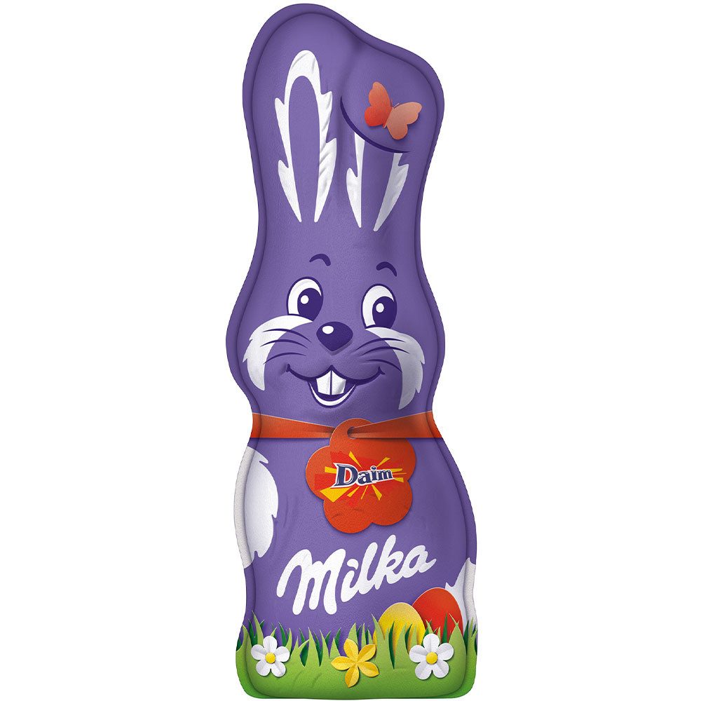 MILKA Schokolade, Milka Schmunzelhase Daim aus zarter Alpenmilch Schokolade 45g