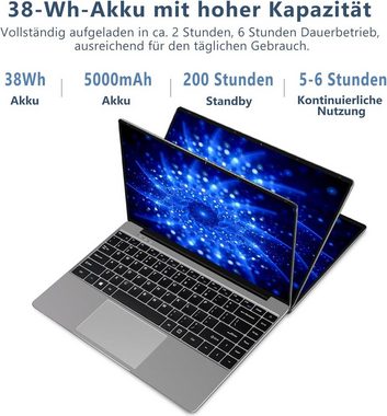 AOCWEI Laptop Celeron N4020 up to 2.8 GHz Notebook (Intel Celeron, N4020, 128 GB SSD, mit WiFi 2.4G+5G Bluetooth HDMI kabelloserMaus Deutscher Tastatur)