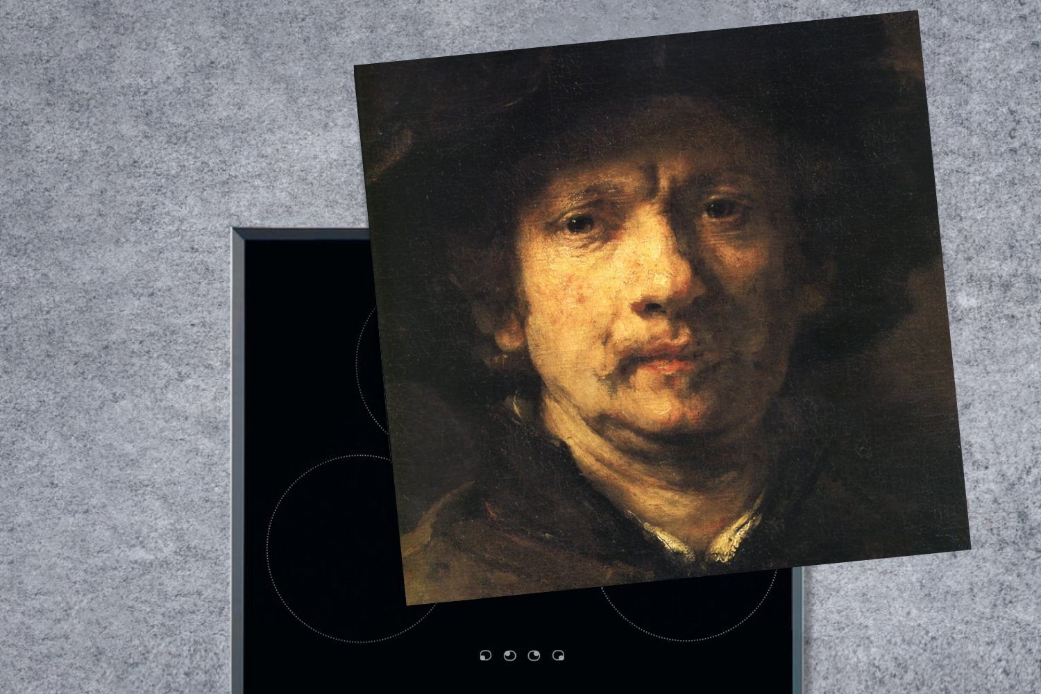 von Gemälde MuchoWow Rijn, (1 - 78x78 tlg), Rembrandt van cm, Ceranfeldabdeckung, Vinyl, Selbstbildnis Arbeitsplatte küche für Herdblende-/Abdeckplatte