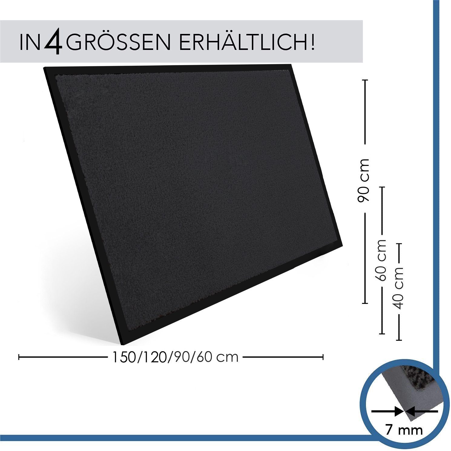 Schmutzfangmatte Balkon, und Bereich Outdoor ideal oder Höhe: für Haustür, Küche, 7 Fußmatte Garderobe, Garten für FIEL, Terrasse auch Anthrazit Aussen, wie Innen robust, Rechteckig, Entrando, mm, Flur, für waschbar, rutschfest,