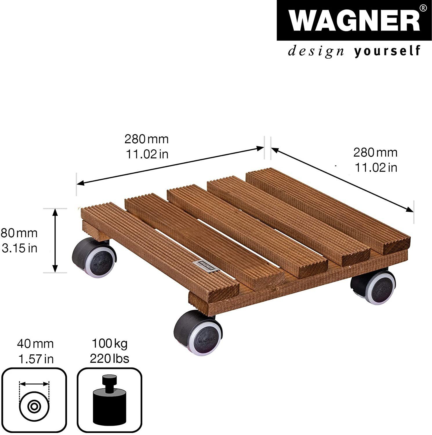 WAGNER design yourself Pflanzenroller COUNTRY in diversen Größen I für Innenbereich I rund und eckig I aus FSC® Massivholz, geriffelt, diverse Farben I Tragkraft 100 kg - Made in EU