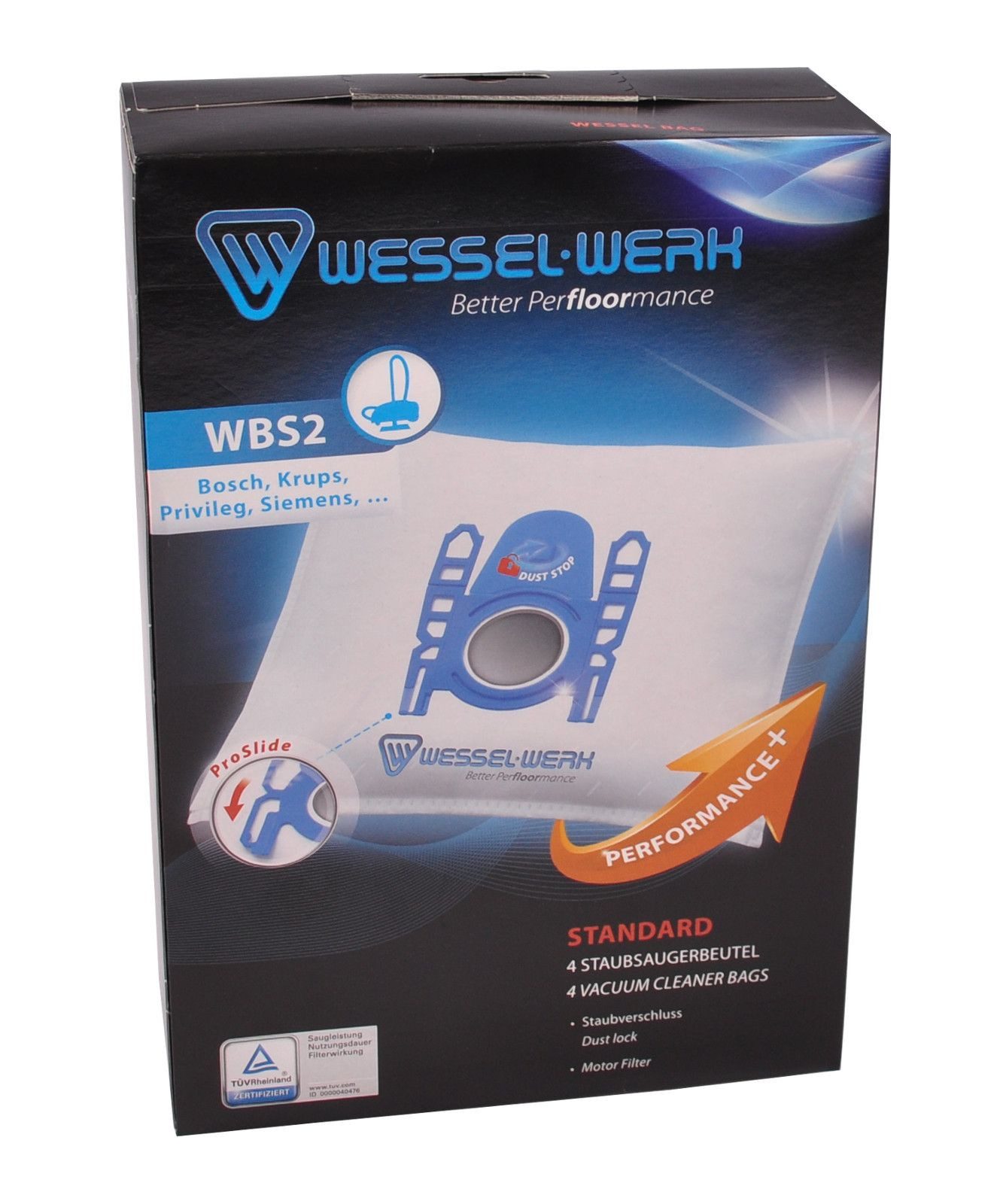Wessel-Werk Staubsaugerbeutel 4 x WBS2 = Swirl S62/S67 Staubsaugerbeutel für Bosch Privileg Siemens