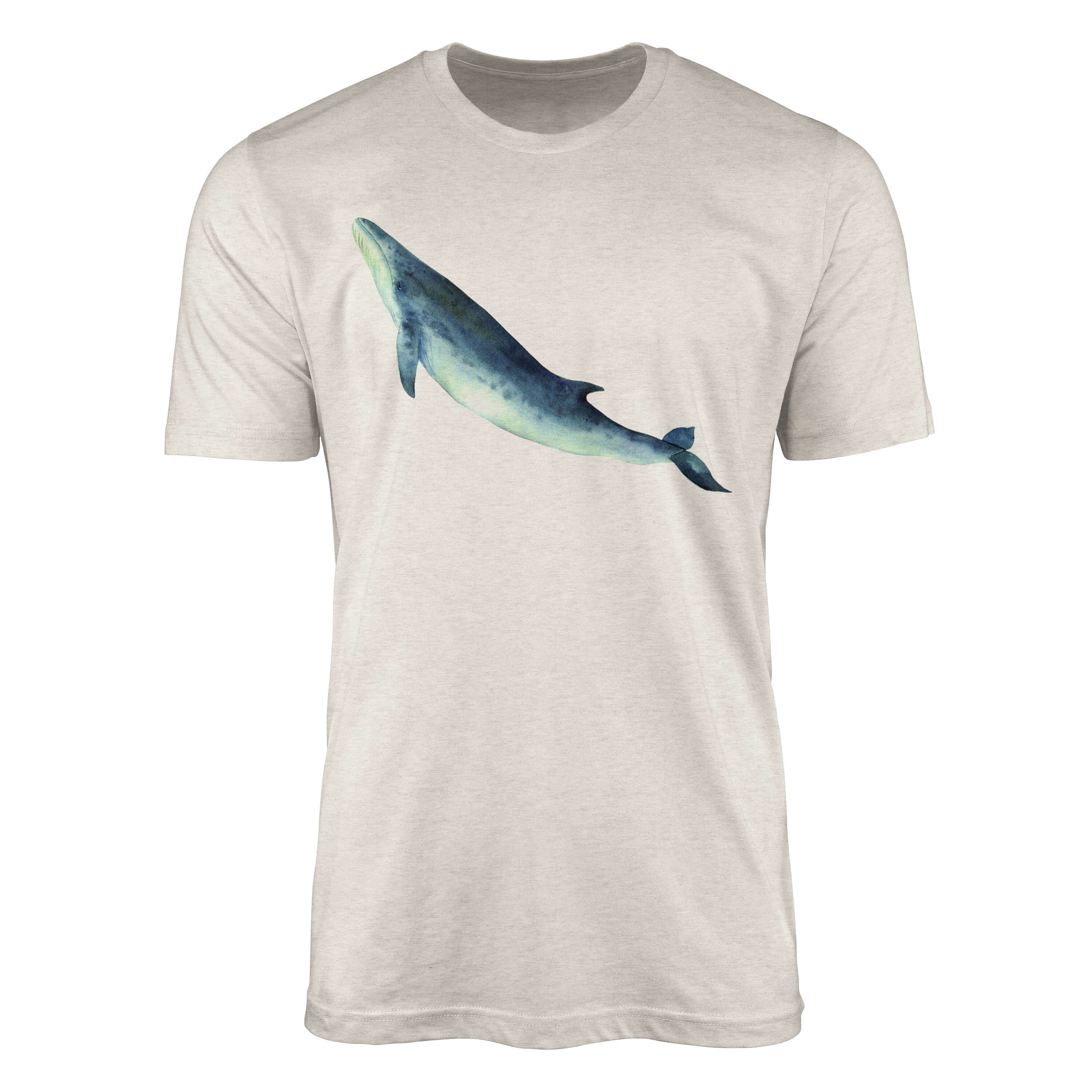 Sinus Art T-Shirt Herren Shirt 100% gekämmte Bio-Baumwolle T-Shirt Wal Wasserfarben Motiv Nachhaltig Ökomode aus erne (1-tlg)