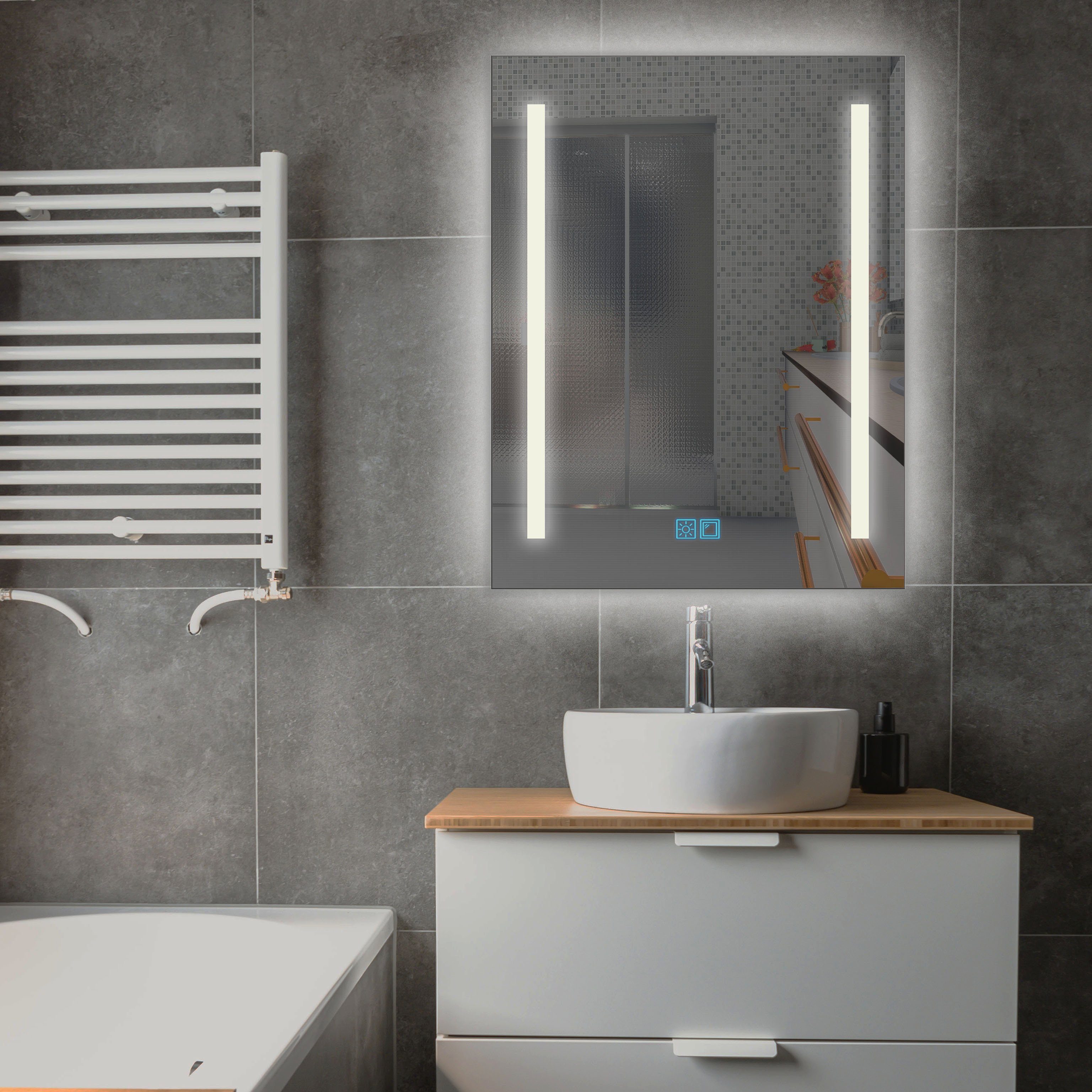 LuxNice LED-Lichtspiegel »Baldur S3«, LED Spiegel, Badspiegel mit  Beleuchtung, zusätzliche Hintergrundbeleuchtung, Touch Funktion, IP44,  Kaltweiß online kaufen | OTTO