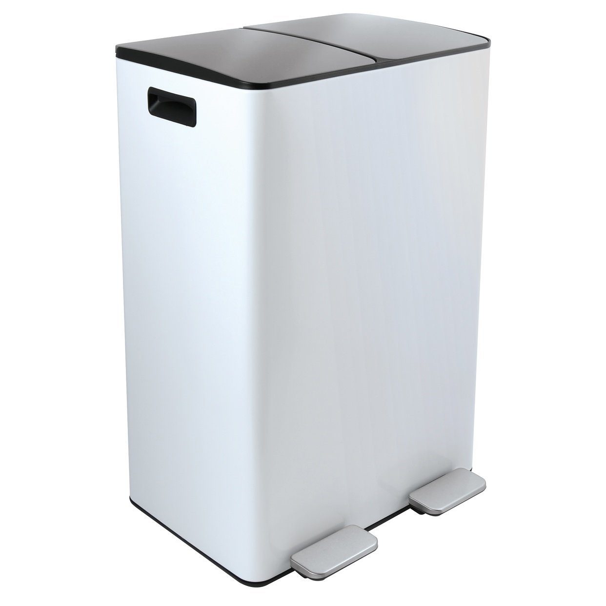 spirella Mülltrennsystem ALIYA, 2 Kammern Abfall Treteimer XXL, 60 L, Softclose Absenkautomatik, herausnehmbare Innenbehälter, Anti-Fingerprint Oberfläche, Stahl matt-satiniert, für Küche, Büro, Hauswirtschaftsraum, 2 x 30 L, weiß