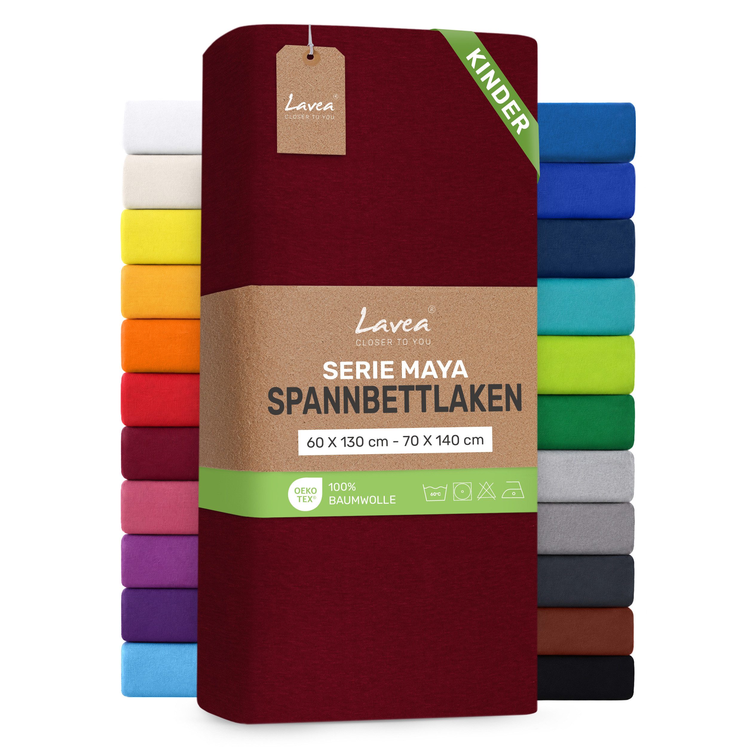 Lavea Spannbettlaken Bettlaken Maya, 180x200cm, 200x200cm, 140x200cm, 160x200cm, 100% Baumwolle Jersey, Gummizug: rundum, (1 Stück), für Matratzen, Topper, Boxspring- und Wasserbetten, weich, langlebig