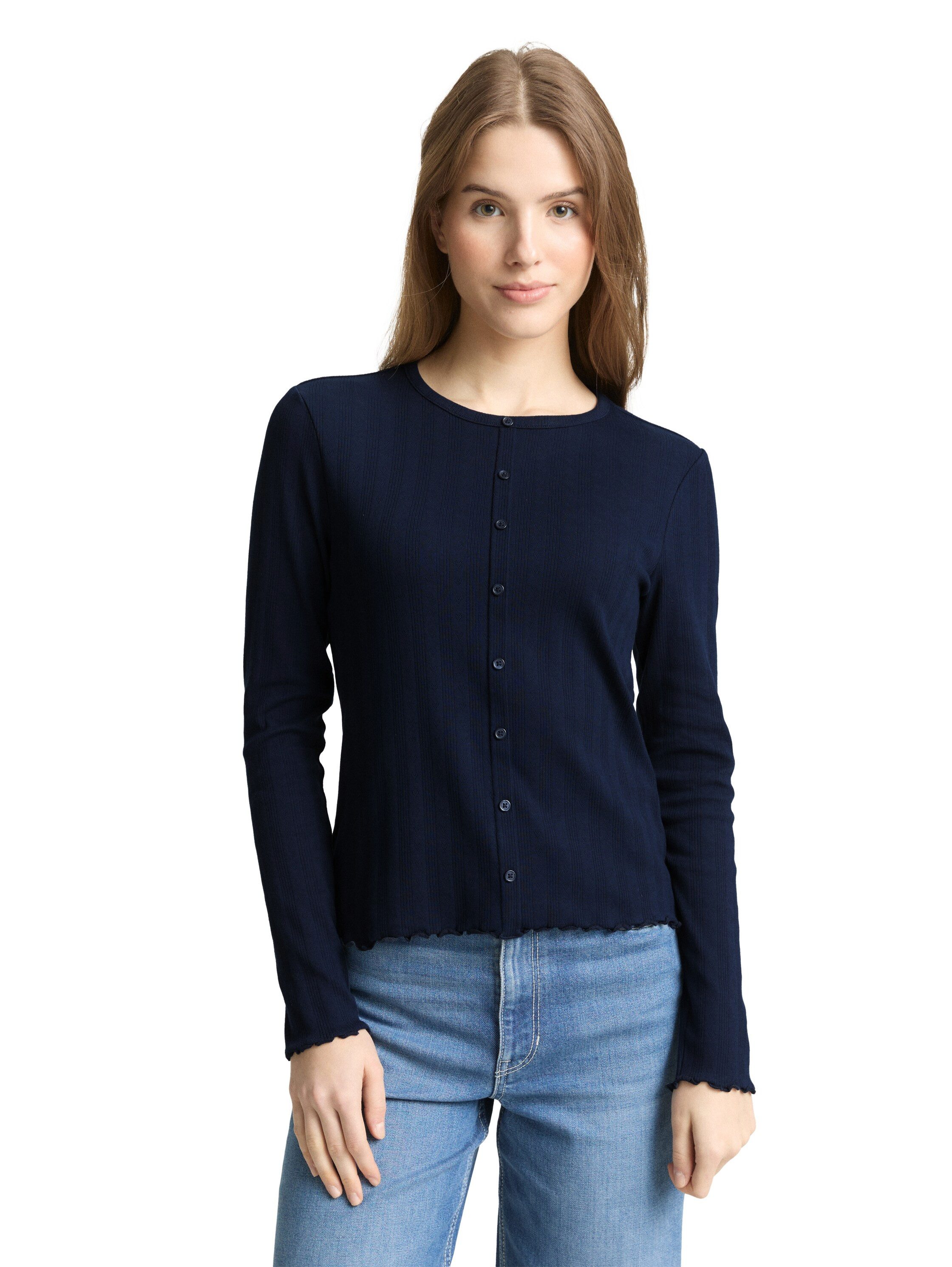 TOM TAILOR Denim Langarmshirt mit gewelltem Abschluss