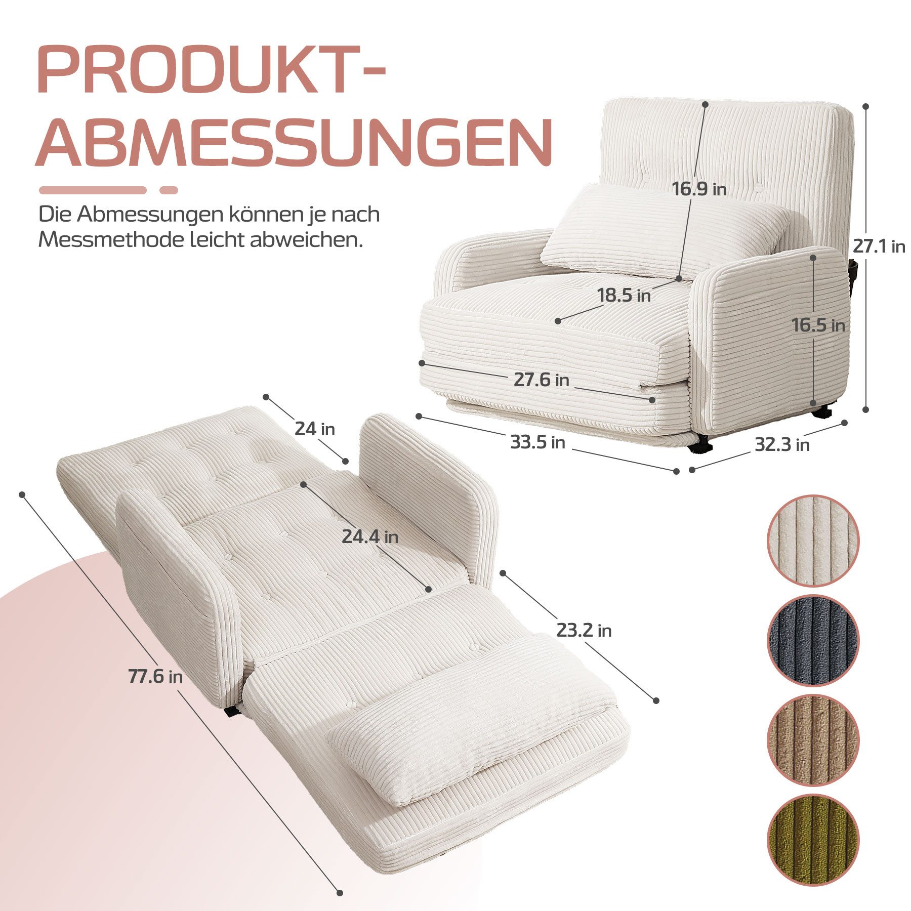 HomeMiYN Schlafsofa Schlafsessel 2-Sitzer mit Schlaffunktion, Klappsessel Bodensofa, Schlafsofa Loveseat, Bodensofa Klappsofa 2-Sitzer mit Schlaffunktion – Bild 5 von 5