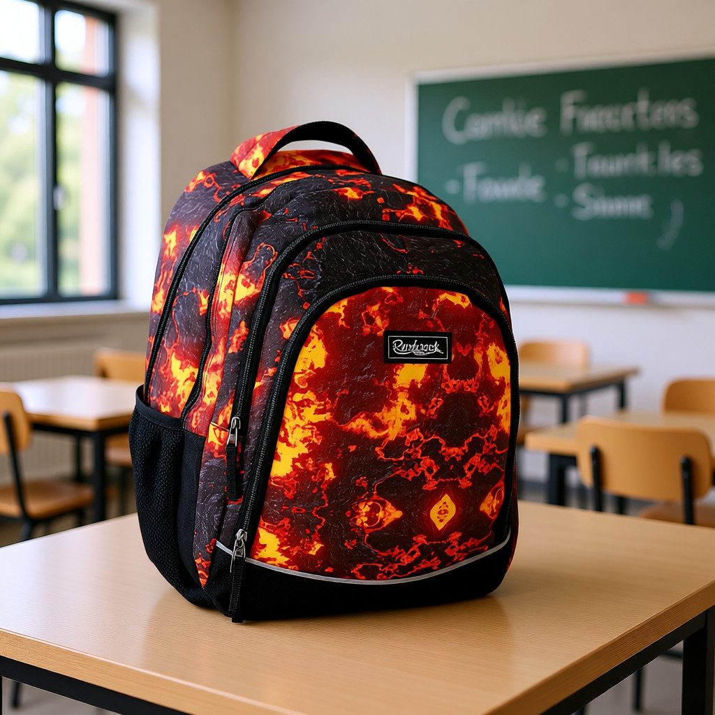KiddiBex Schulrucksack Jungen Schulranzen ab 5. Klasse mit Brustgurt (Set, 3-tlg., Schulrucksack, Regenschutz, Mäppchen), Rucksack Teenager Schule Schultasche - Ergonomischer Schulranzen Lava