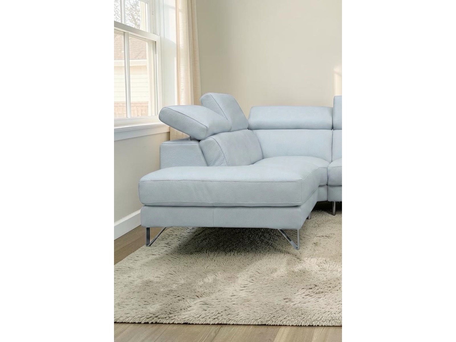 Villa Möbel Ecksofa Antares, L-Form 1 Teile, Echtleder-Ecksofa mit Kopfteilverstellung fürs Wohnzimmer