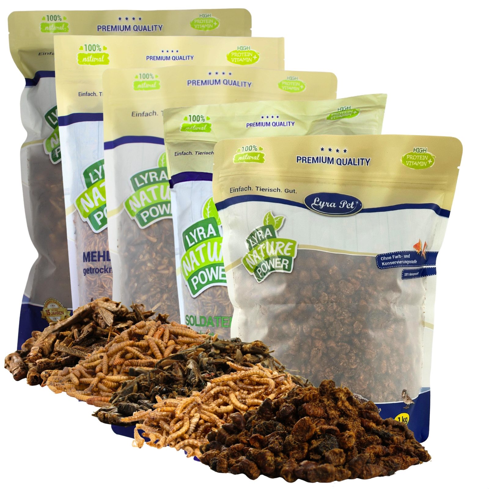 Lyra Pet 5 x 1 kg Lyra Pet® Insekten Probier Mix getrocknet, für: Reptilien, Nager, Haus- und Nutztier, Wildvogel, Fisch