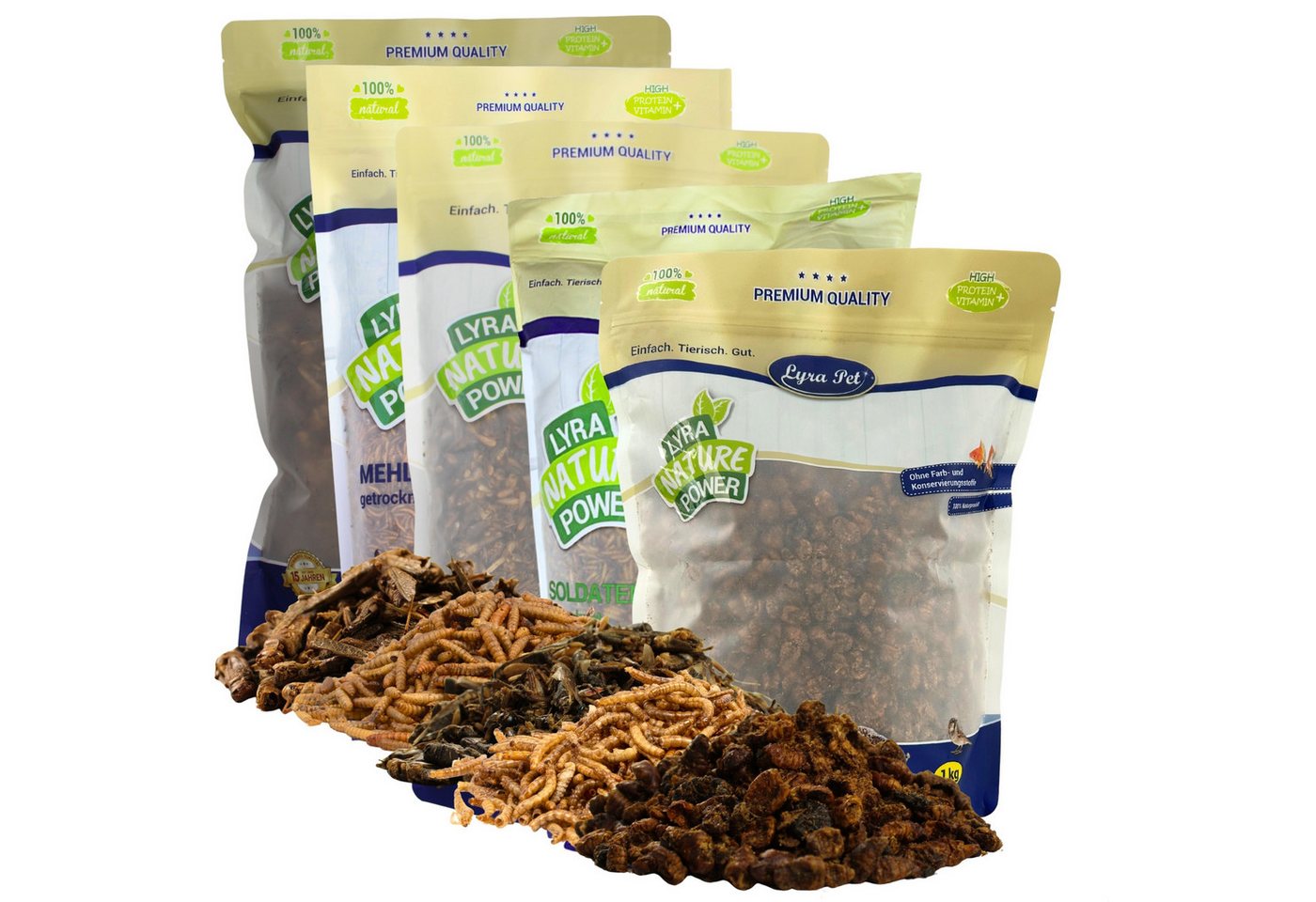 Lyra Pet 5 x 1 kg Lyra Pet® Insekten Probier Mix getrocknet Vogelfutter, für: Reptilien, Nager, Haus- und Nutztier, Wildvogel, Fisch