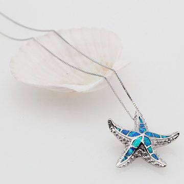 ELLAWIL Kette mit Anhänger Silberkette Damen Kette mit Seestern Anhänger Blau Halskette Mädchen (Kettenlänge 45 cm, Sterling Silber 925), inklusive Geschenkschachtel