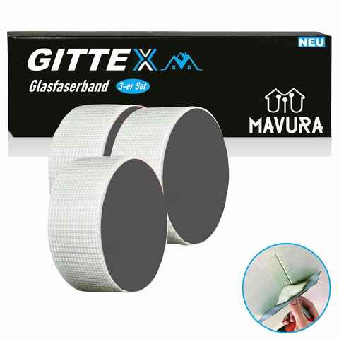 MAVURA Glasfasergewebe GITTEX Glasfaser Gewebeband Gitterband Glasfaserband Fugenband, Wand Reparatur Band Fugendeckstreifen Gipskarton selbstklebend [3er]