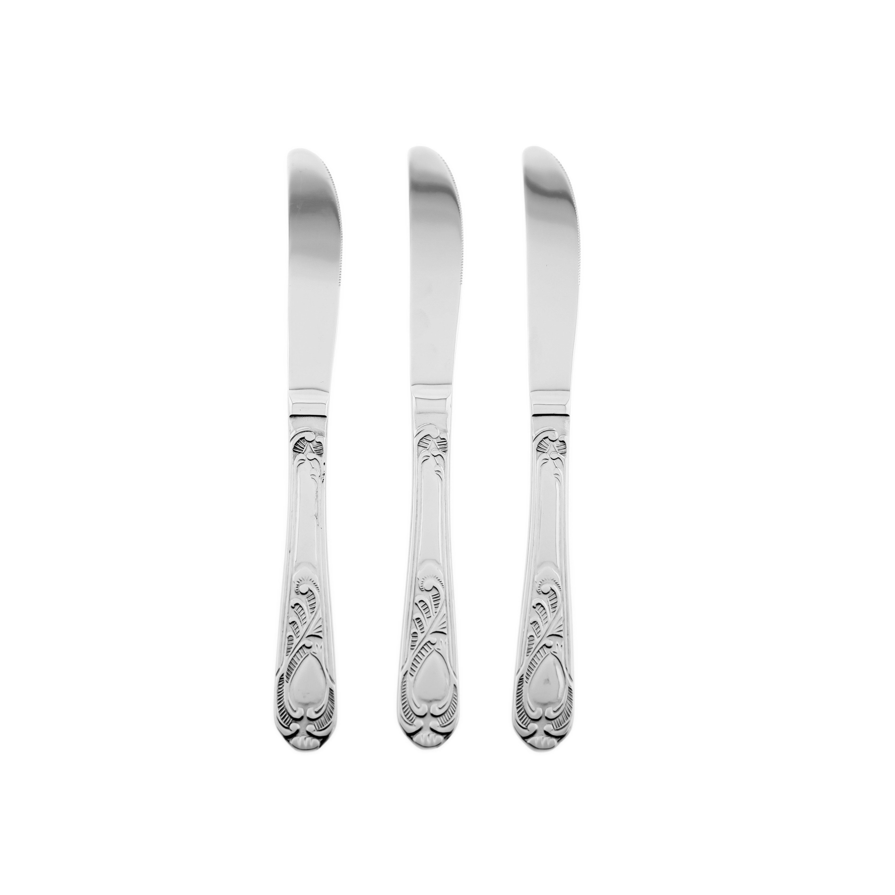 Mulex Tafelmesser Rococo 3-teiliges Set aus hochwertigem 18/10-Edelstahl - Silber (3 Stück), Edelstahl 18/10