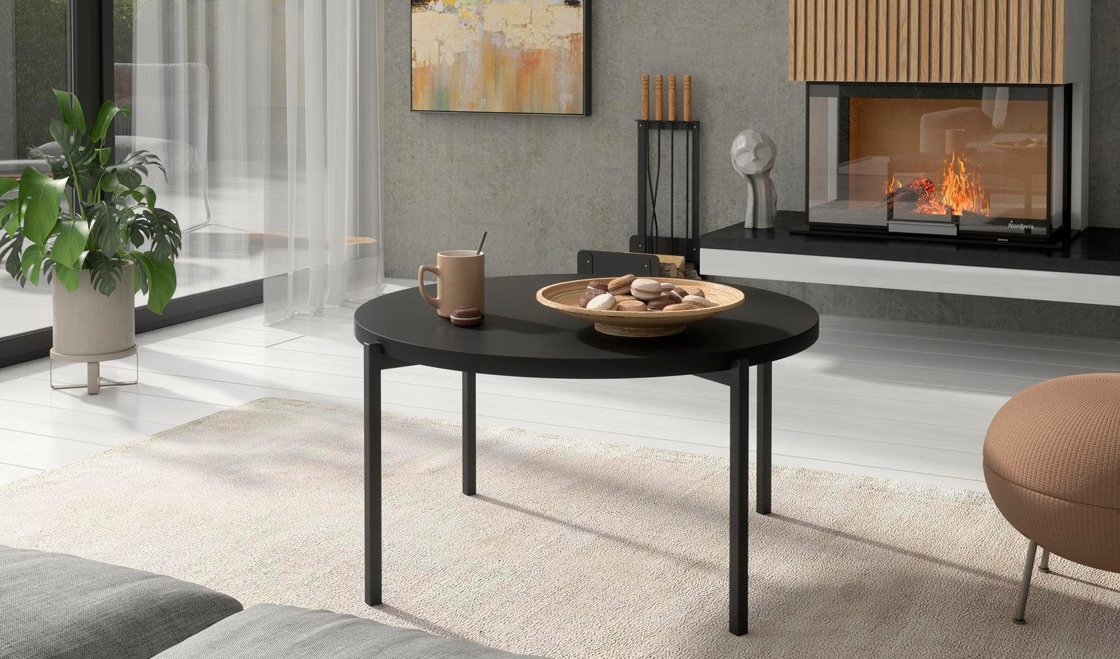 Beautysofa Couchtisch Sigma A (schwarz artisan runder Metallgestell, Wohnzimmer für Tisch / Farbe), mit