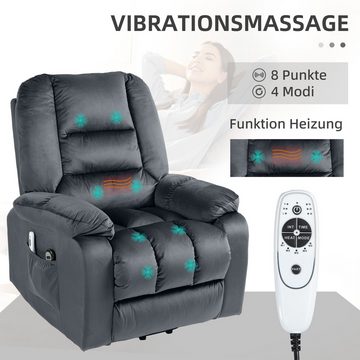 HOMCOM Massagesessel Elektrischer Aufstehsessel mit Seitentaschen (Fernsehsessel mit Fernbedienung, 1-St., Relaxsessel mit Liegefunktion), für Arbeitszimmer, Wohnzimmer, Grau