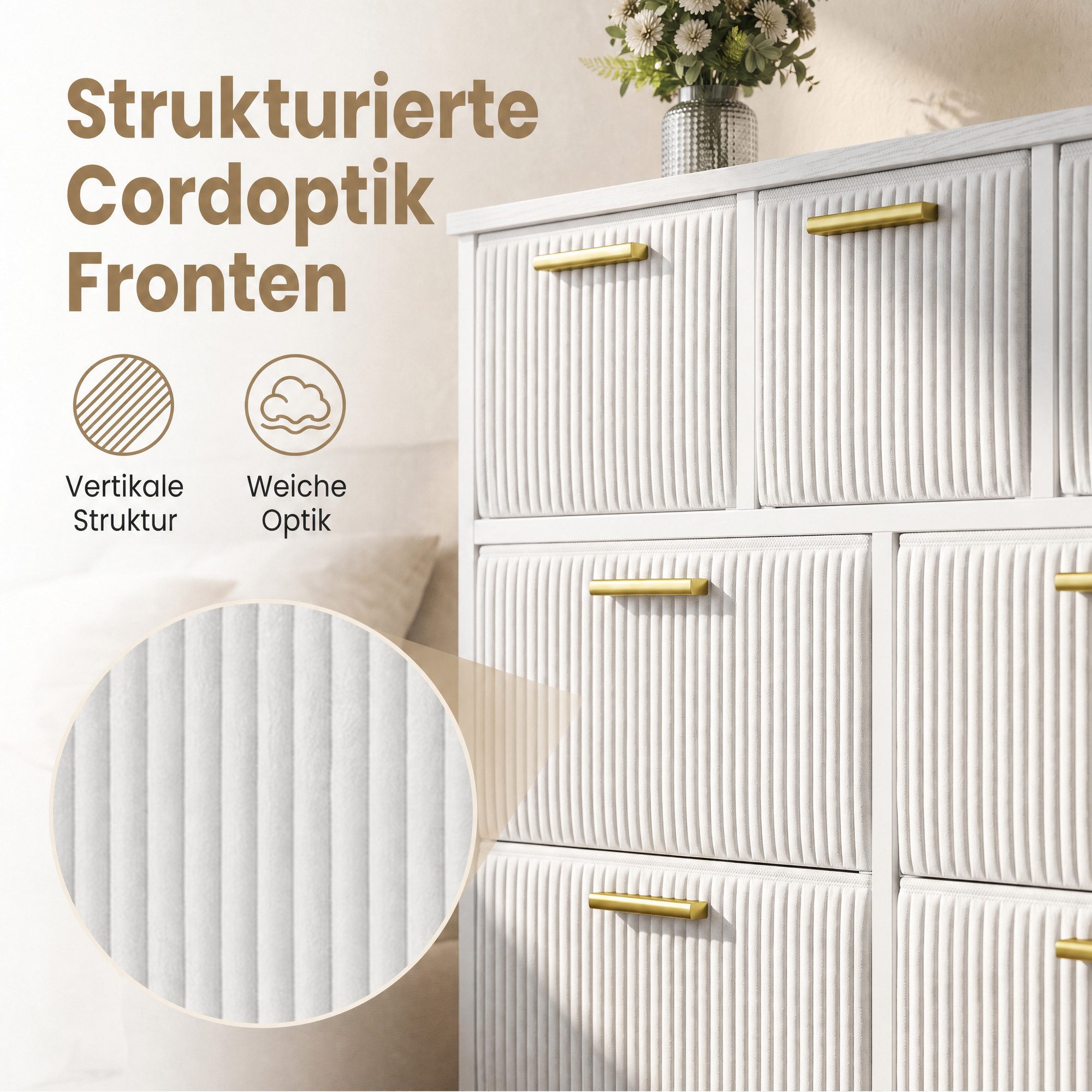 SONGMICS Kommode Wohnzimmerschrank im Cord-Design, Kommode mit 7 Schubladen, 98,7 x 30 x 74,7 cm, Weiß – Bild 5 von 5