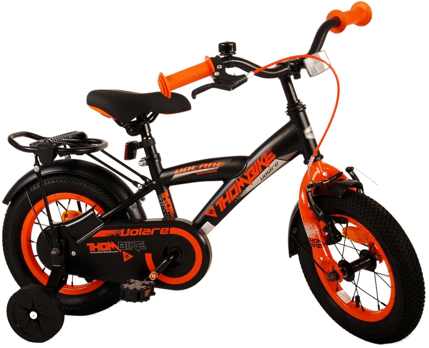 TPFSports Kinderfahrrad Volare Thombike 12 Zoll mit Rücktritt und Handbremse, 1 Gang, (Jungs Fahrrad - Rutschfeste Sicherheitsgriffe), Kinder Fahrrad 12 Zoll mit Stützrädern und Klingeln - Schwarz