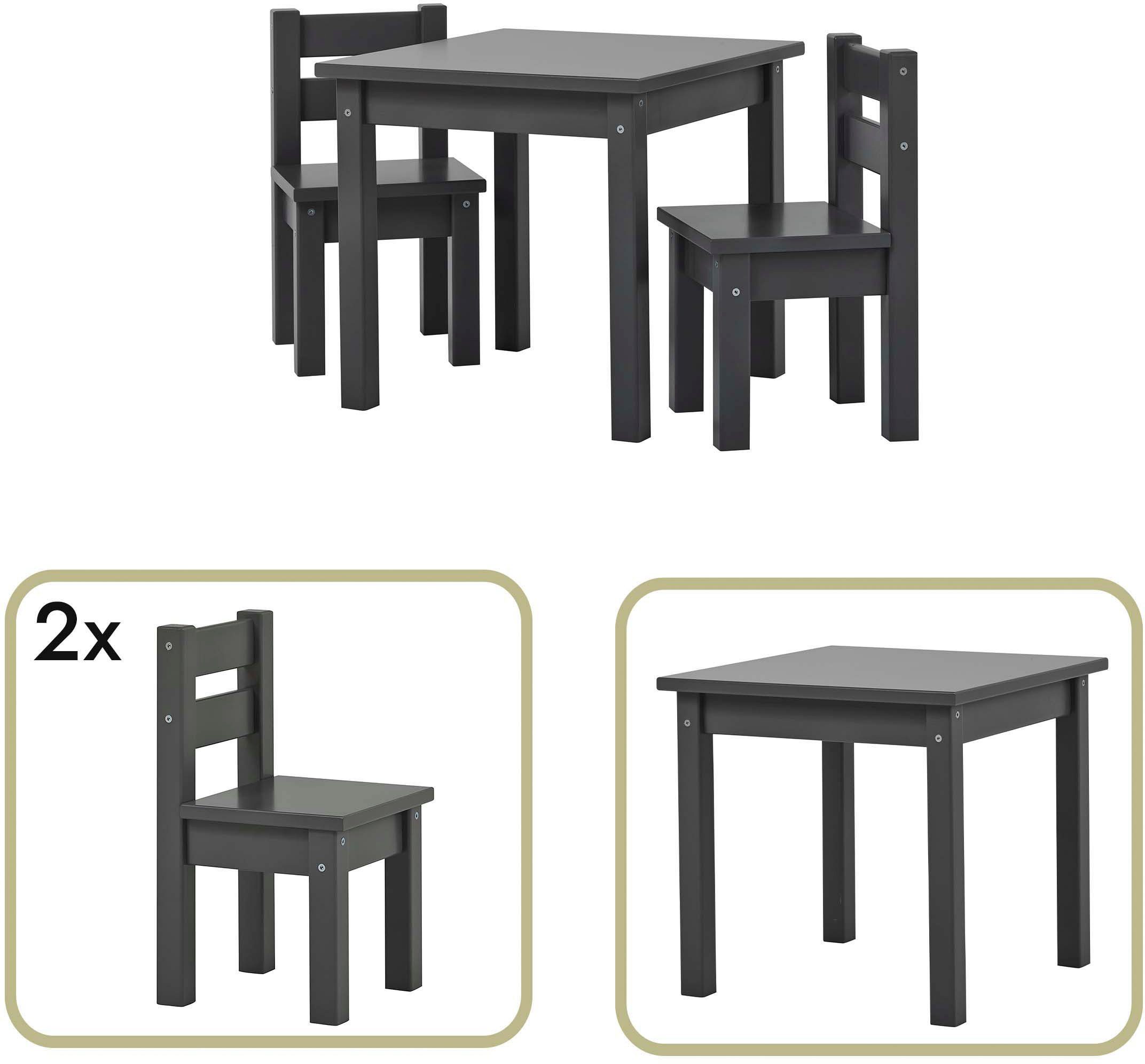 Tisch, Kindersitzgruppe, Farben, 2 Kindersitzgruppe MADS grau Stühle), Hoppekids in dkl. 3-tlg., zwei mit (Set, 1 Stühlen vielen