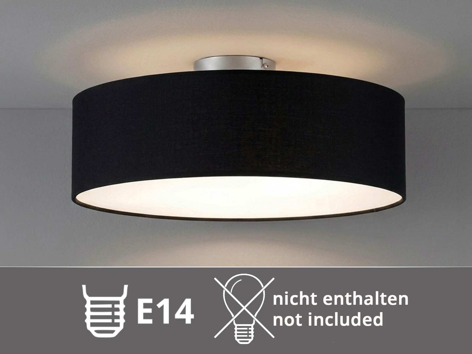 meineWunschleuchte Deckenleuchte mit Stoff Lampenschirm Schwarz Ø 60cm, ohne Leuchtmittel, große Stoff-Lampe, gemütliche Deckenlampe, E14 Schlafzimmerlampe – Bild 5 von 5