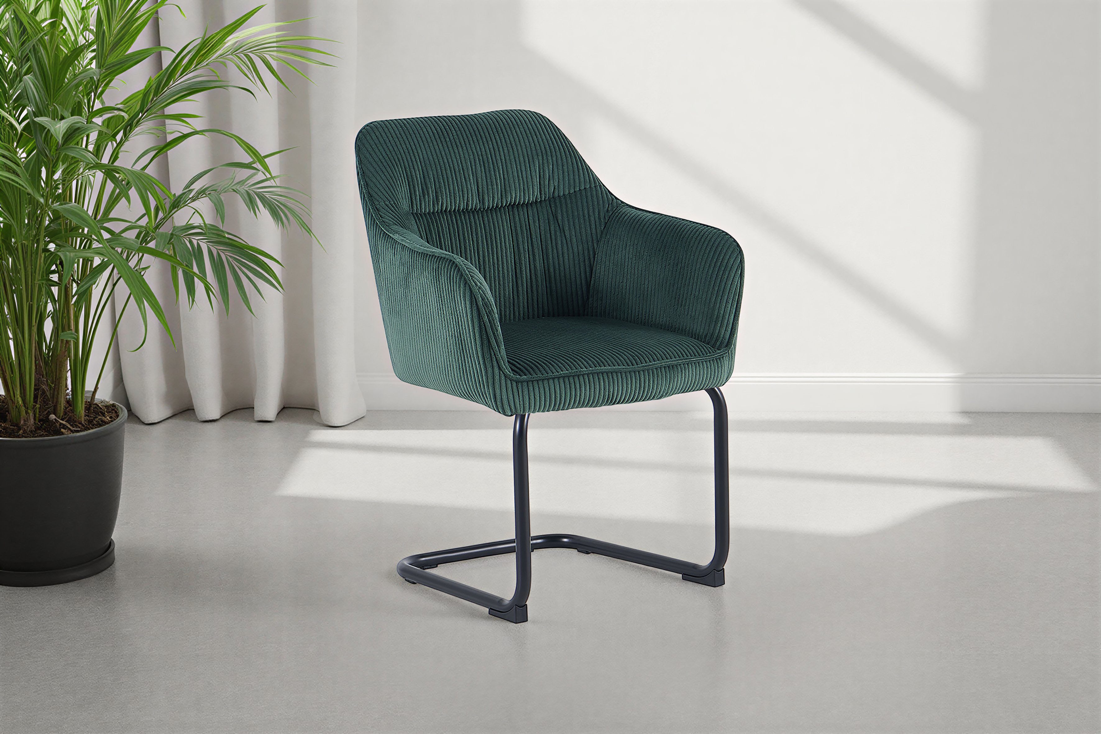 byLIVING Freischwinger ELBA (Set, 2 St), Grob-Cord, 110 kg, 180° drehbar Rückholfunktion, Schwingstuhlgestell